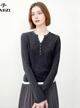 ZORANZI 庄子女装圆领打底衫女秋冬季修身显瘦羊毛针织衫WKU3575D