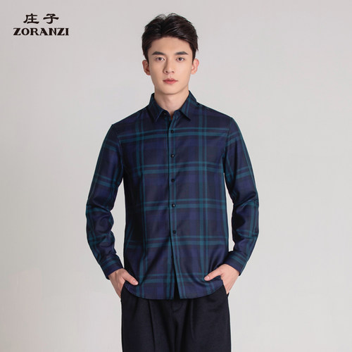 ZORANZI庄子百搭格子长袖男衬衫
