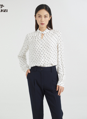 ZORANZI庄子女春秋宽松直筒波点法式长袖衬衫印花上衣WJR32117