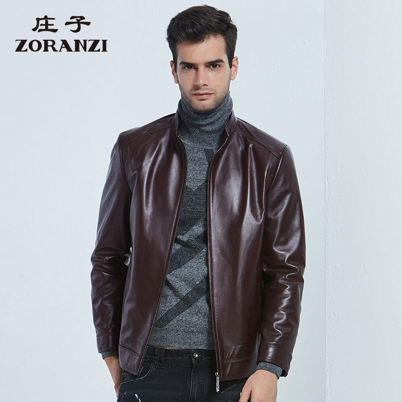 ZORANZI春秋男士绵羊皮立领皮衣