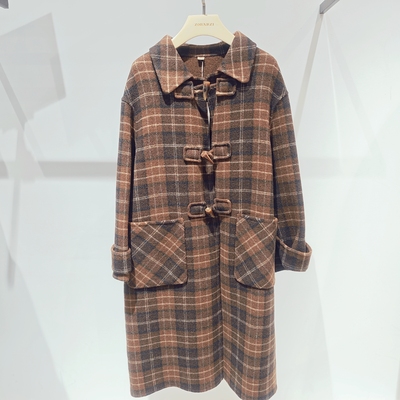 ZORANZI 庄子女装秋冬绵羊毛中长款格纹复古羊毛大衣外套WPU4171F