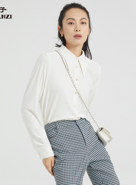 ZORANZI 庄子女装春秋季白色长袖衬衫气质单排扣女衬衣WBR33461