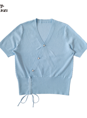 ZORANZI庄子女装夏季V领针织衫短袖套头女上衣WKS22693-WKS22694