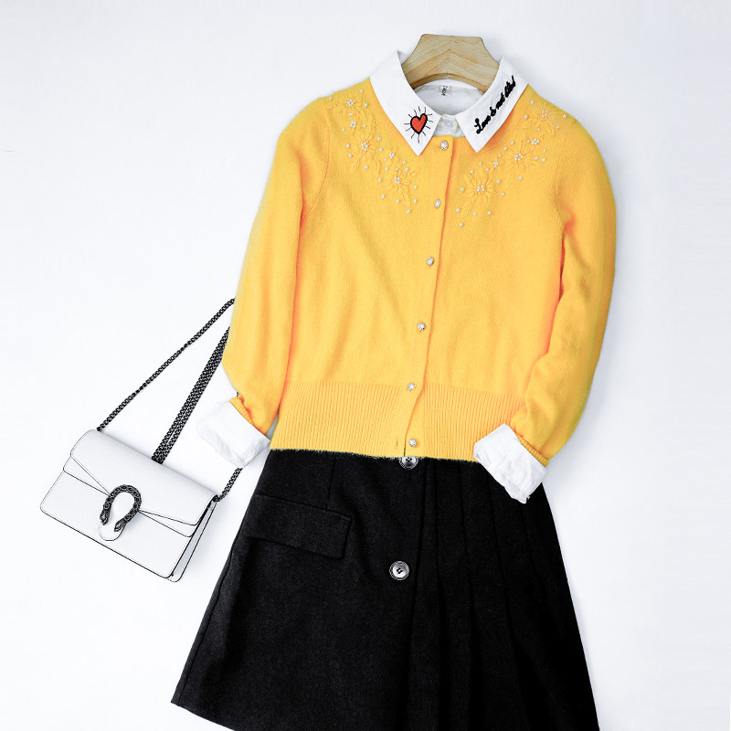 春秋新款女士圆领长袖纯手工绣花针织羊绒高腰开衫洋气小外套毛衣,女装/女士精品,羊绒衫,淘宝优惠券,粉丝福利购,淘宝优惠卷