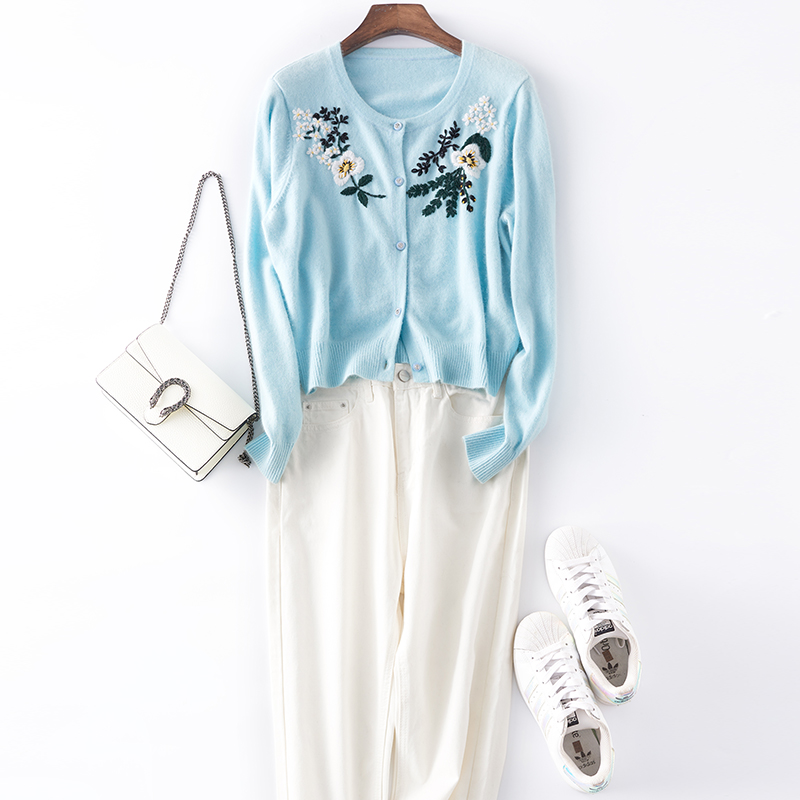 纯手工女士针织针织外套圆领开衫