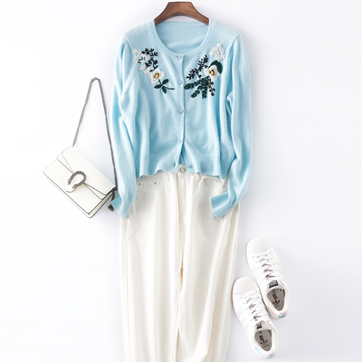 纯手工女士针织针织外套圆领开衫