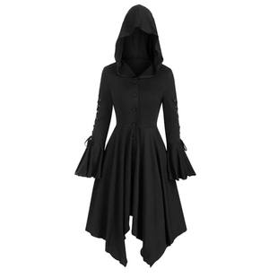 摇滚哥特暗黑风交叉抽绳喇叭袖不规则下摆收腰连帽卫衣裙秋冬新款