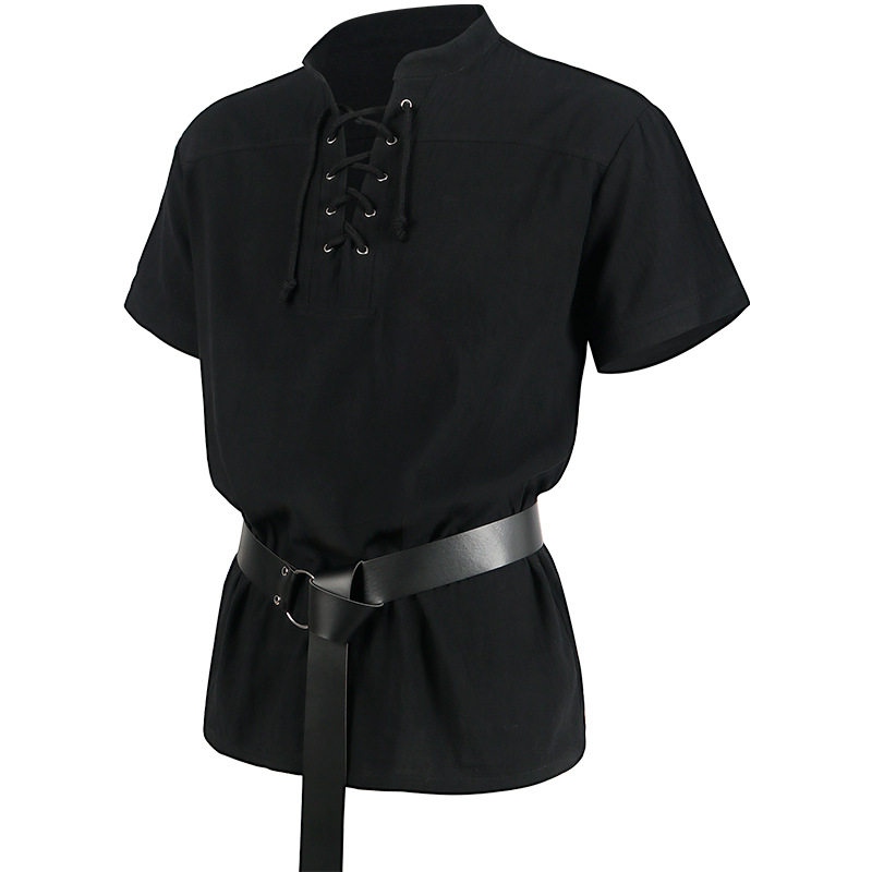 中世纪文艺复兴武士系带圆领衬衫T恤舞台剧表演COSPLAY服饰