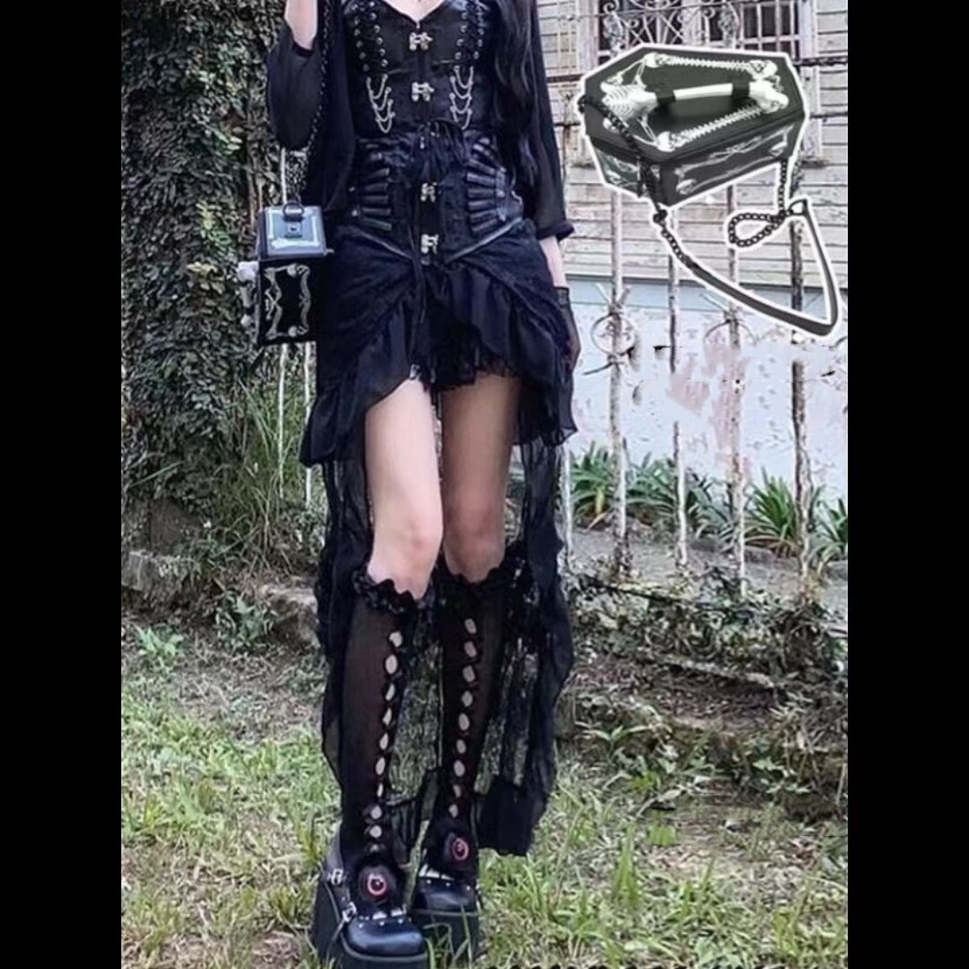 亚文化暗黑哥特风巴洛克复古蕾丝褶皱不规则前短后长裙摆半身长裙