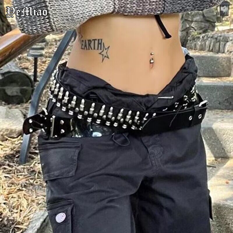 亚文化原宿y2k辣妹哥特朋克暗黑系金属子弹机能凹造型腰带男女