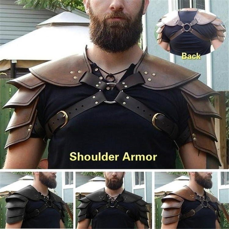 中世纪复古多层皮革铆钉双肩护肩舞台道具武士勇士cosplay