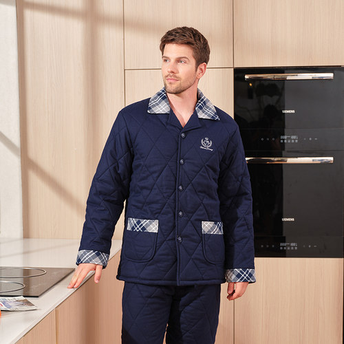 美标男士梭织夹棉加厚睡衣套装