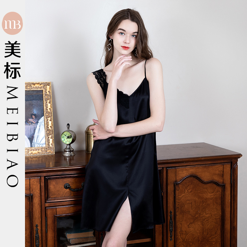 美标2022夏季新品女士重磅真丝吊带睡裙性感薄款家居服睡衣短裙