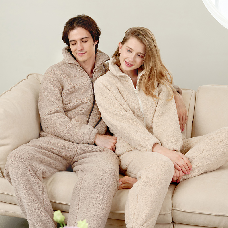 美标男士女士珊瑚绒长袖睡衣