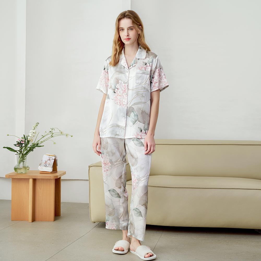 美标2025新品真丝女短袖开衫睡衣