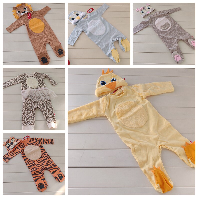 外贸迪士~造型小黄鸭 松鼠婴儿长袖连体衣春装婴儿哈衣宝宝爬行服