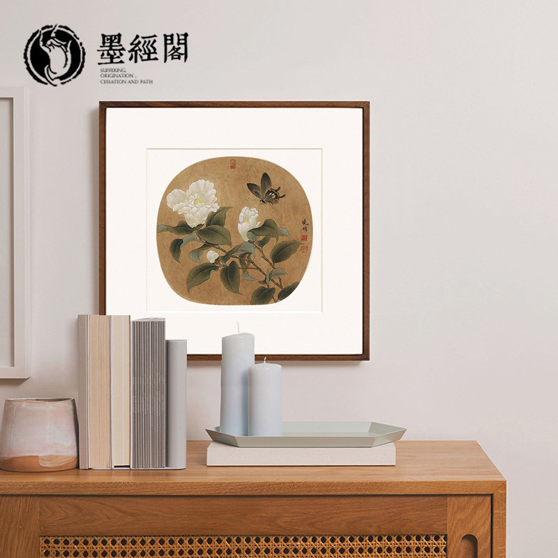 荷花茶花牡丹出水芙蓉图山茶蝴蝶图挂画客厅装饰餐厅中国画工笔画