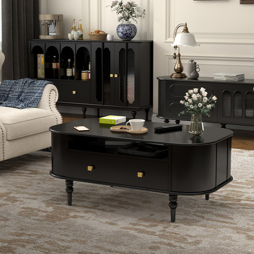 吉森木业实木云朵法式椭圆形茶几