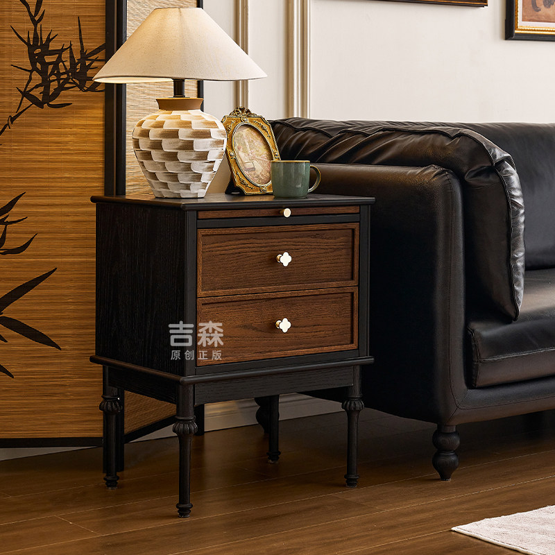法式复古客厅边几沙发角几阳台小桌子中古风卧室全实木床头柜边柜