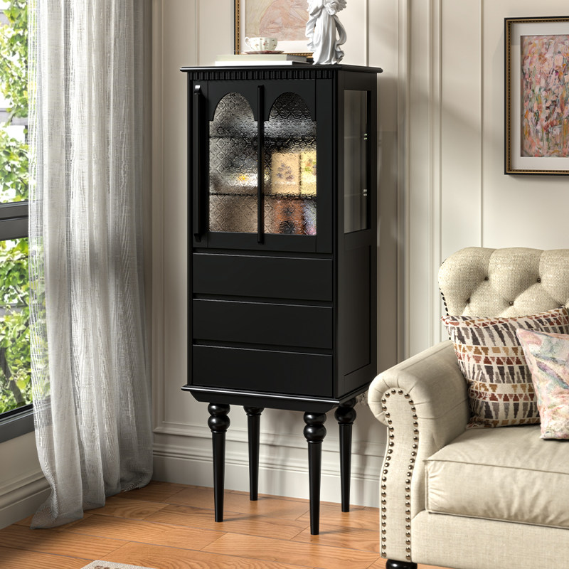 法式复古实木高边柜黑色客厅电视柜组合立柜中古风靠墙酒柜展示柜,住宅家具,酒柜,淘宝优惠券,粉丝福利购,淘宝优惠卷