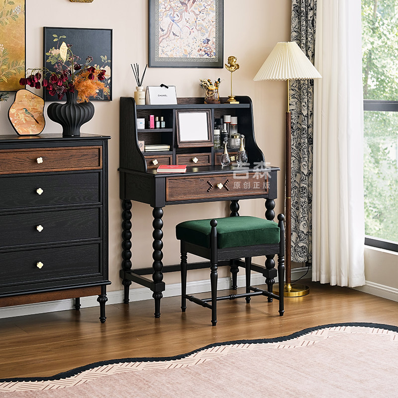 法式复古全实木梳妆台卧室床尾中古风收纳柜化妆桌一体美式小妆台,住宅家具,梳妆台/桌,淘宝优惠券,粉丝福利购,淘宝优惠卷