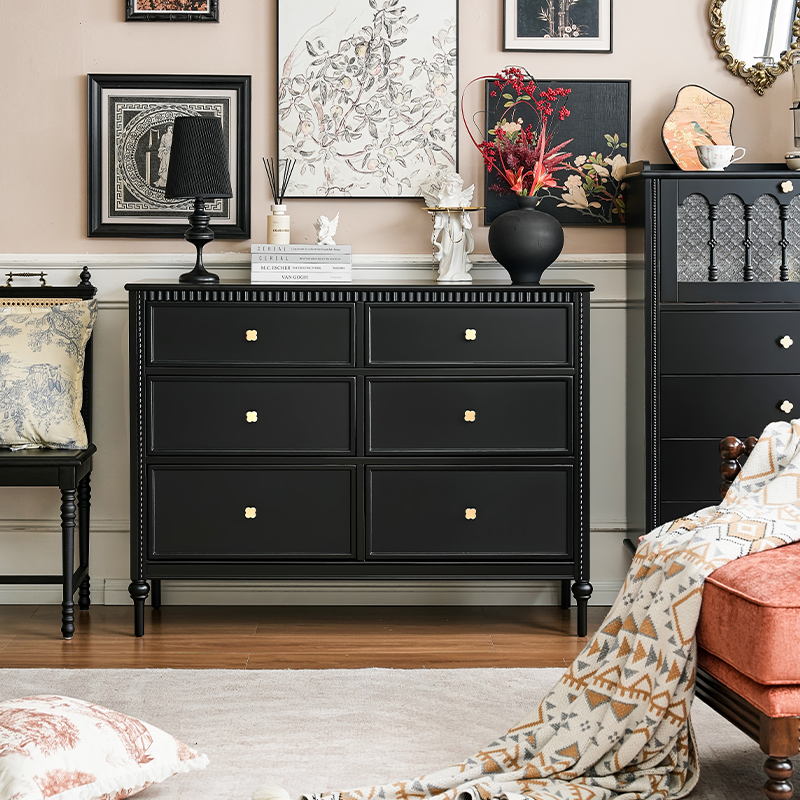 法式复古六斗柜黑色实木储物