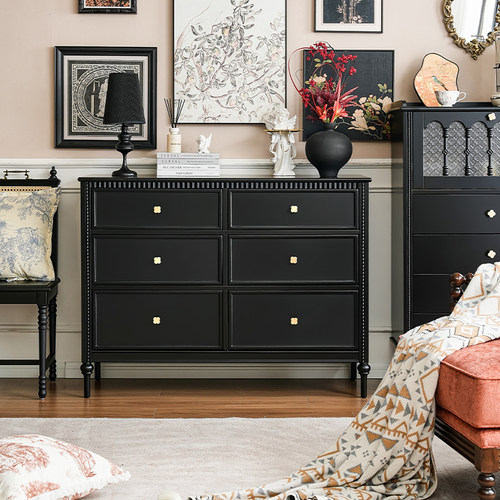 法式复古六斗柜黑色实木储物