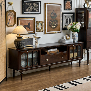 法式复古纯实木电视柜茶几组合小户型客厅高级感中古风落地一体柜