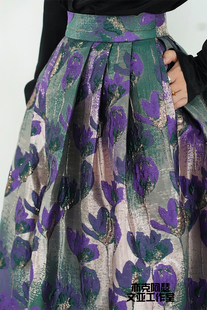 亦克阿瑟莫奈油画提花蓬蓬裙高腰半身裙复古优雅气质口袋赫本经典