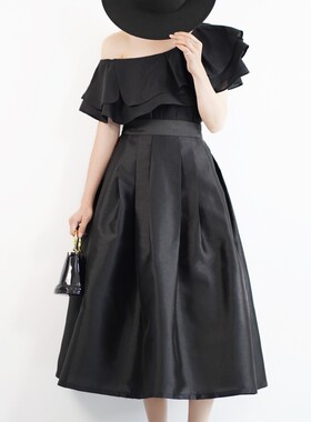 亦克阿瑟复古蓬蓬小黑裙半身裙