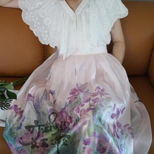 亦克阿瑟手绘水彩鸢尾花伞裙 口袋 高腰蓬蓬裙艺术系列半身裙女装