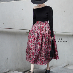 中长裙 亦克阿瑟复古玫瑰半身裙轻奢提花高腰蓬蓬裙伞裙赫本女装