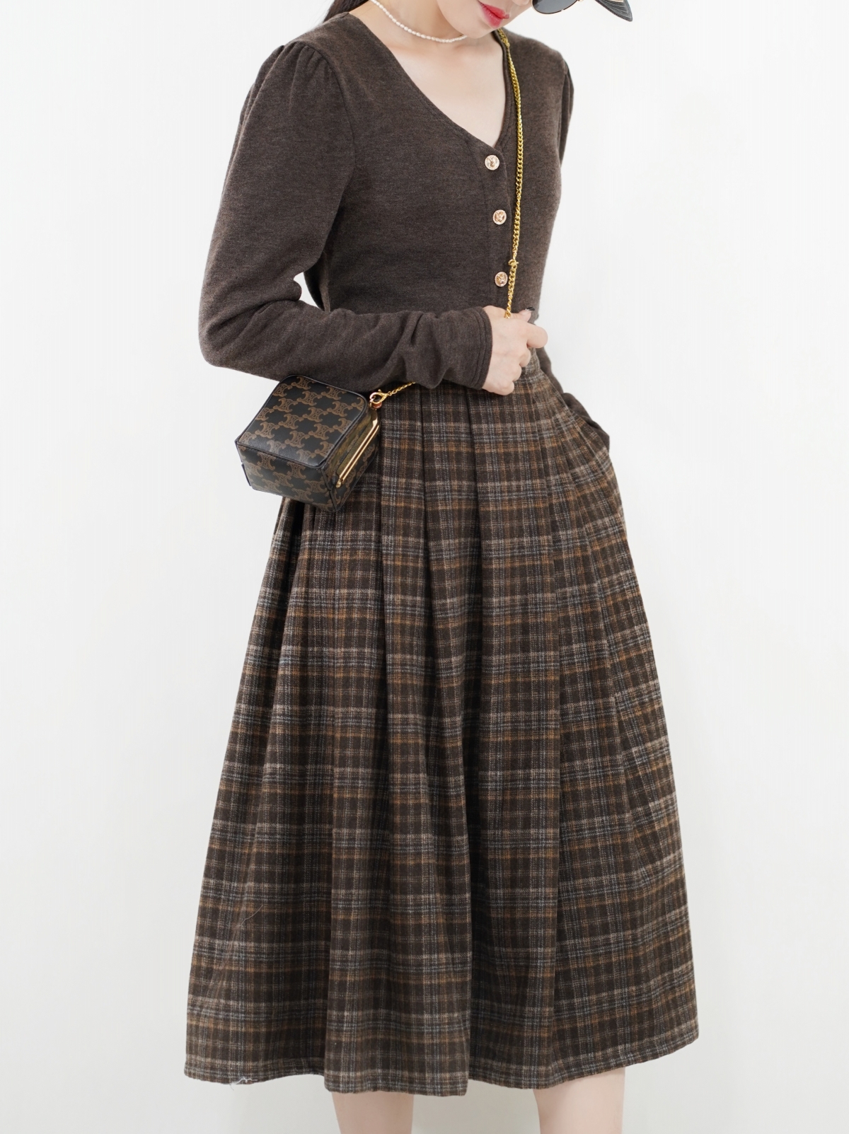 亦克阿瑟复古文艺羊毛呢半身裙