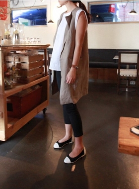 k949韩国女装新品2025亚麻宽松无袖中长款夏女西装马夹外套