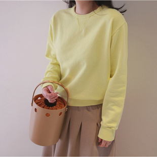 T175韩国女装新品2025宽松简约纯棉圆领套头春秋女卫衣长袖打底
