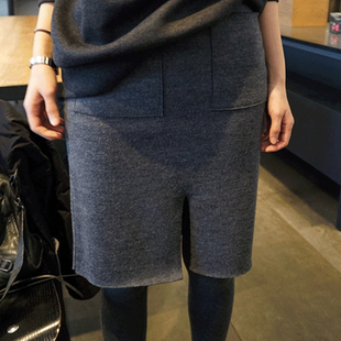 韩国女装 2025羊毛针织双层开叉简约大口袋保暖秋冬中长半身裙百搭