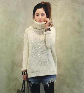 k119 韩国女装2025棒针羊驼高领宽松落肩套头加厚秋冬女毛衣现货