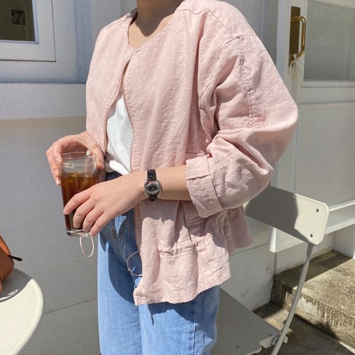 韩系砂洗亚麻拉链防晒短外套女