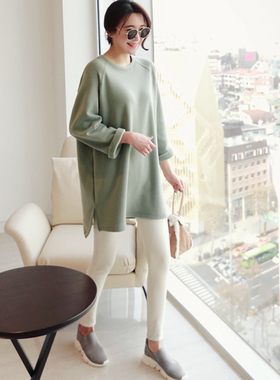 T157韩国女装代新品2025中长款不倒绒简约宽松套头T恤打底保暖