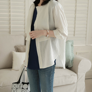 防晒衫 C58韩国女装 春夏女衬衫 2025亚麻知性宽松七分袖 通勤 代新品