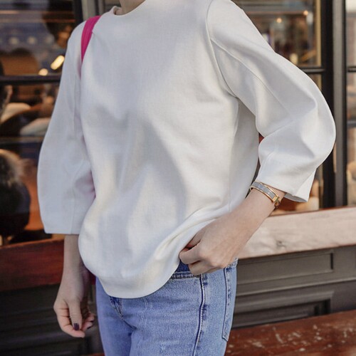 韩国女装宽松七分袖白色纯棉T恤