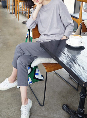 k1026韩国女装洗水棉简约开叉前短后长七分袖秋冬女t恤打底衫现货