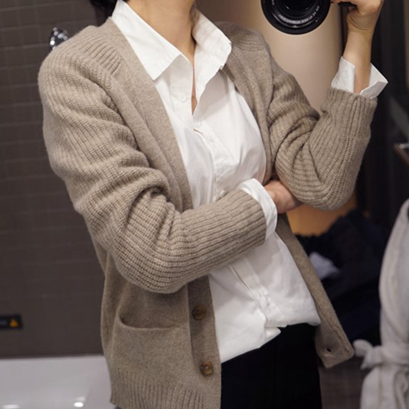 w099好品质韩国美丽诺奴羊毛宽松长袖春秋冬女毛衣开衫通勤