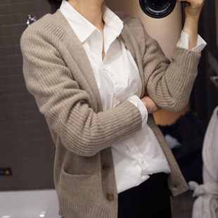 w099好品质韩国美丽诺奴羊毛宽松长袖 通勤 春秋冬女毛衣开衫