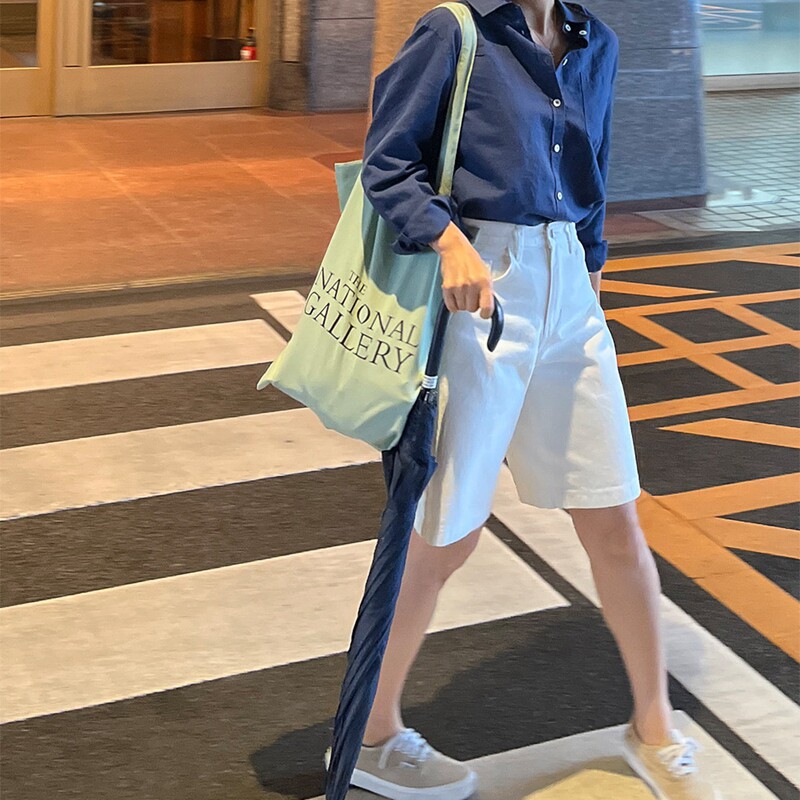 韩国女装简约宽松休闲中腰直筒短裤五分裤夏季百搭显瘦棉质K95