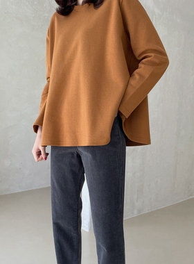 T278韩国女装秋冬珠地棉空气层A型宽松圆领长袖T恤显瘦打底