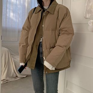 羽绒服外套保暖冬季 韩国女新款 宽松两件拼接设计感90白鸭绒长袖