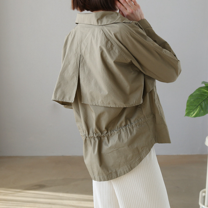 韩国设计感长袖宽松纯棉薄外套