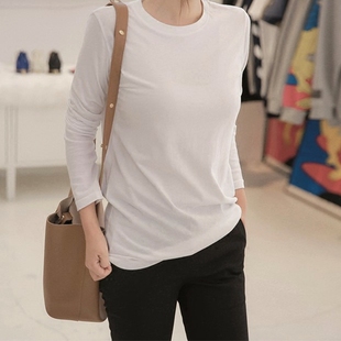秋冬女打底衫 T84韩国女装 圆领套头长袖 纯棉简约修身 T恤通勤 新款