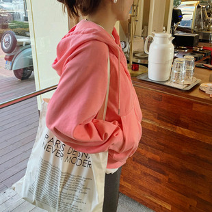 防晒衫 T178韩国女装 纯棉薄卫衣开衫 2025宽松拉链戴帽长袖 外套 新款